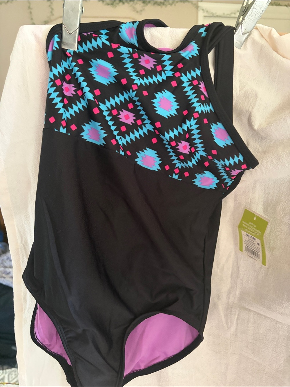 Circo Black One-Piece Swimsuit with Pink & Turquoise Aztec Print